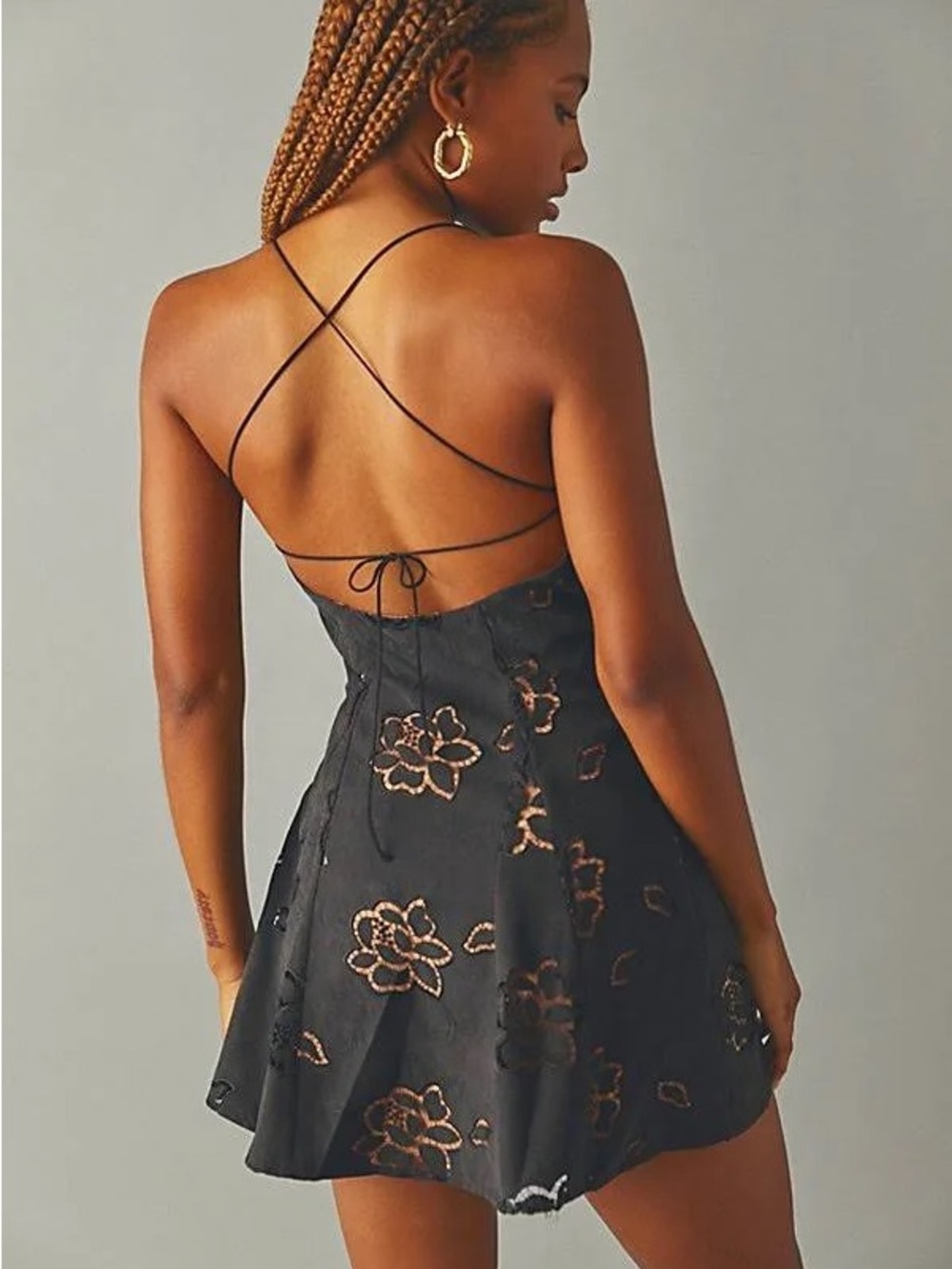 Black Floral Eyelet Mini Dress - Picture 5 of 5